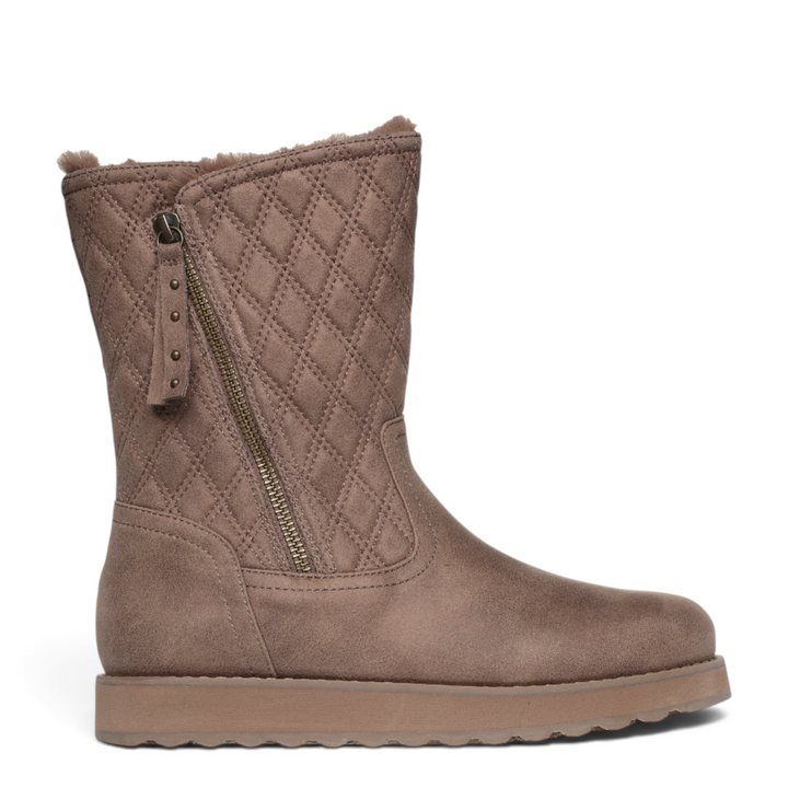 ada-shoes.ro SKECHERS KEEPSAKES 2.0 taupe quilted textile winter boots with side zipper and faux fur lining