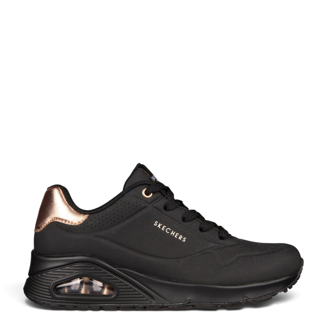 ada-shoes.ro Skechers Uno Golden Air black sneakers with gold accents and visible Skech-Air heel cushioning