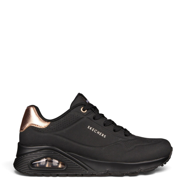 ada-shoes.ro Skechers Uno Golden Air black sneakers with gold accents and visible Skech-Air heel cushioning