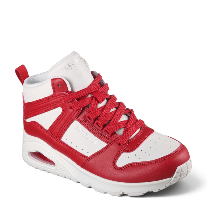 ada-shoes.ro Skechers Uno High Regards high-top sneakers in red and white synthetic leather with Skech-Air sole.
