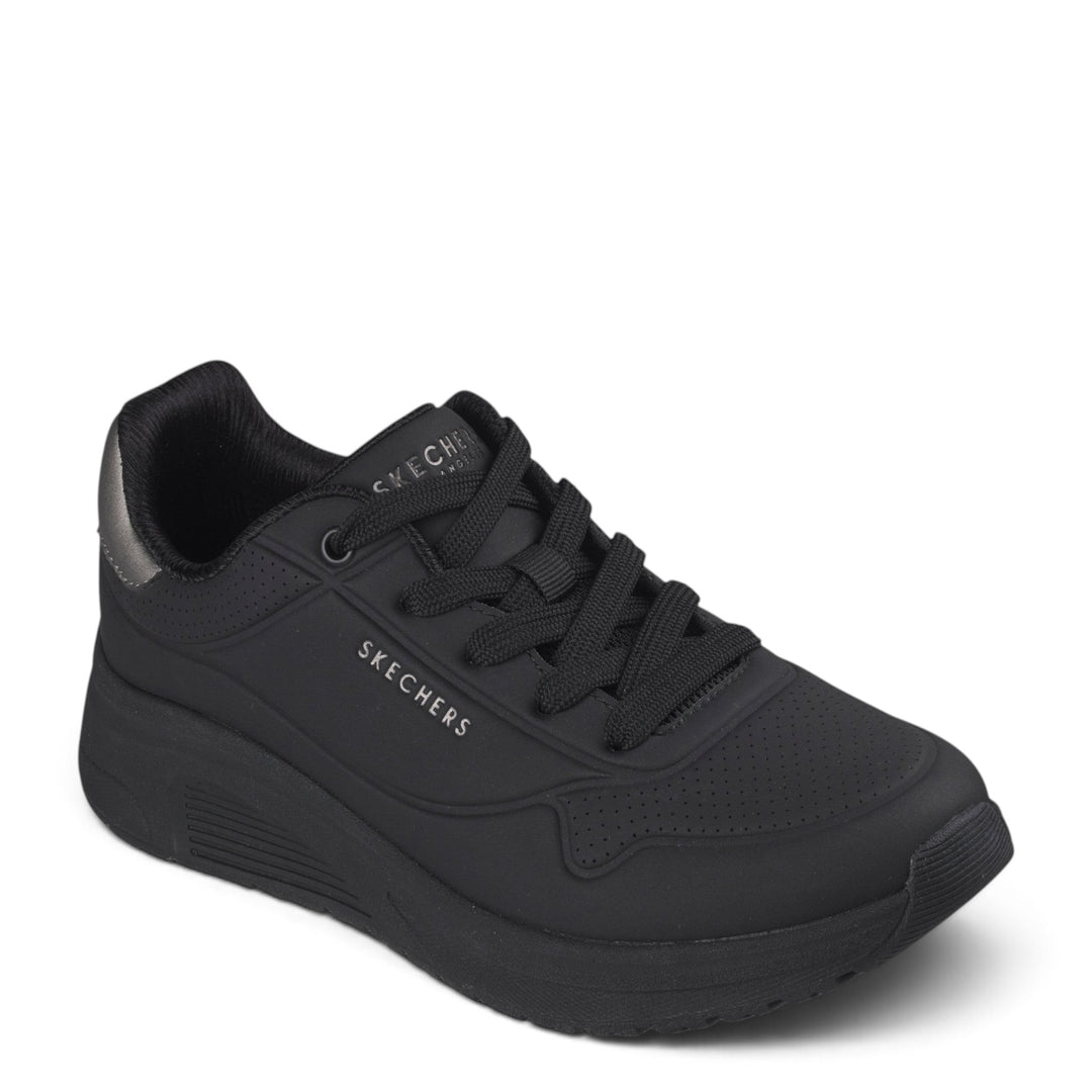 ada-shoes.ro Skechers Uno Lite 2 black sneakers with lace-up closure, perforated details, and thick cushioned sole.