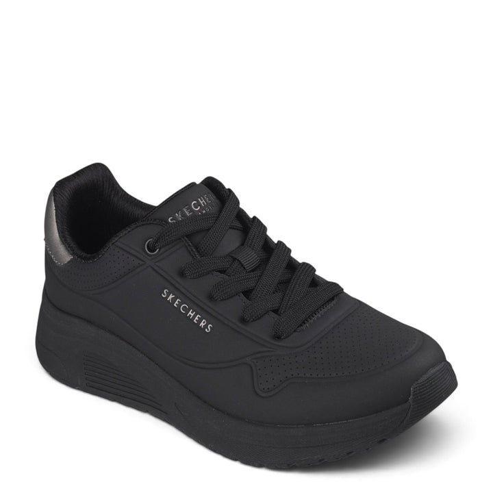 ada-shoes.ro Skechers Uno Lite 2 black sneakers with lace-up closure, perforated details, and thick cushioned sole.