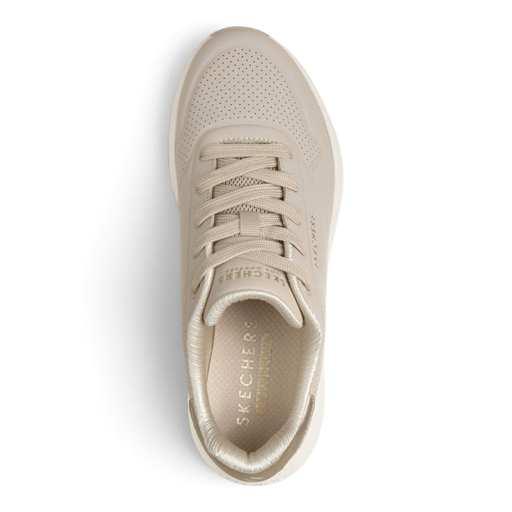 ada-shoes.ro Skechers Uno Lite 2 beige sneakers with perforated details, lace-up closure, and cushioned memory foam.