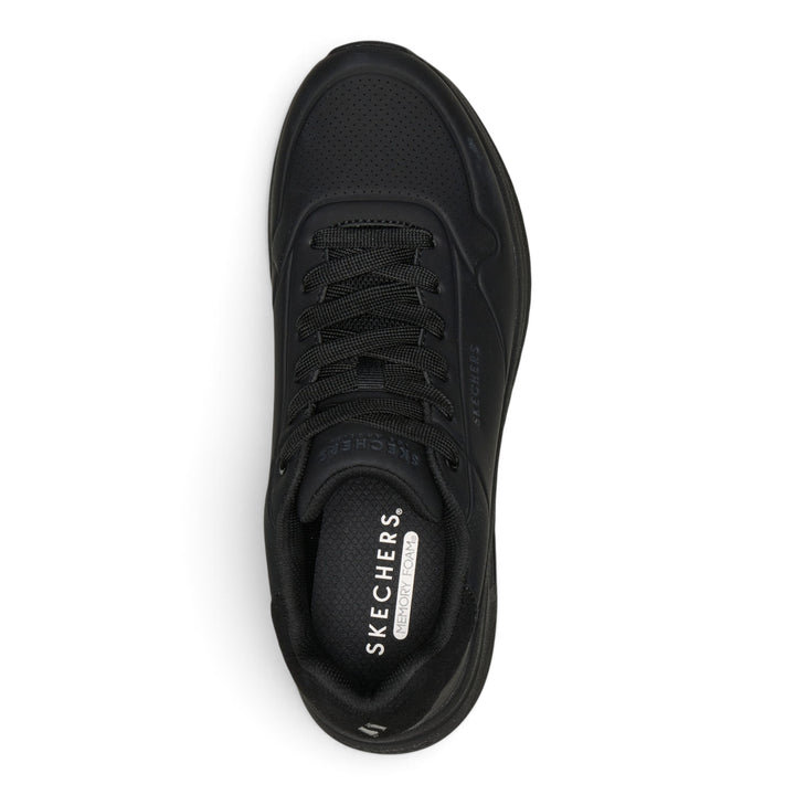 ada-shoes.ro Skechers Uno Lite all-black sneakers with Memory Foam insoles and perforated front detail, top view.