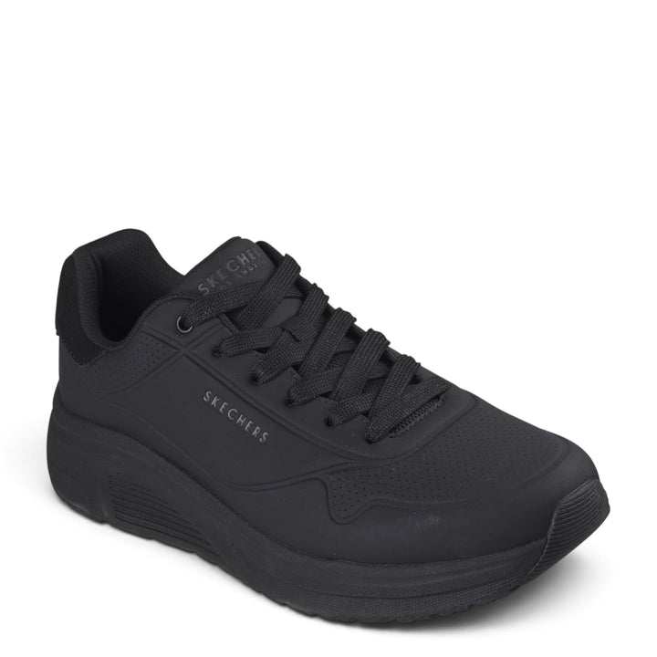 ada-shoes.ro Skechers Uno Lite all-black sneakers with Memory Foam insoles, lace-up closure, and perforated details.
