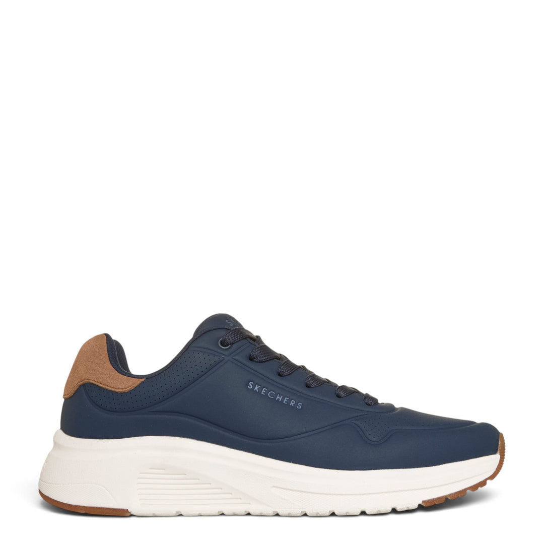 ada-shoes.ro Skechers Uno Lite navy blue sneakers with brown heel detail and white cushioned sole for men