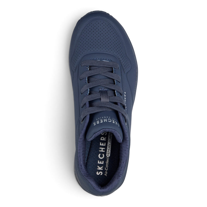 ada-shoes.ro Skechers Uno Stand On Air navy blue sneakers with perforated upper and Memory Foam insole, top view