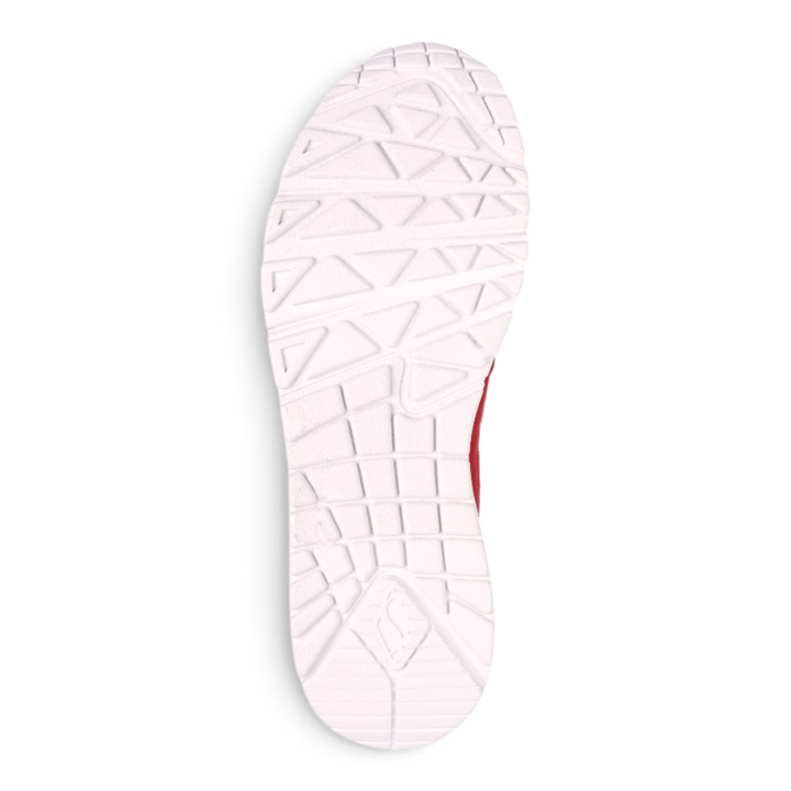 ada-shoes.ro Skechers Uno High Regards red sneaker showing the white textured rubber outsole with geometric grip pattern