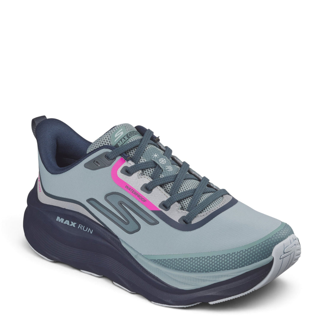 ada-shoes.ro Skechers Max Run Vorteza waterproof running shoes in grey and navy with pink accents and cushioned sole