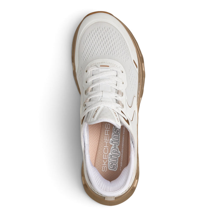 ada-shoes.ro Skechers Glide-Step Altus-Starlight Shine white trainers with metallic gold sole and memory foam insole