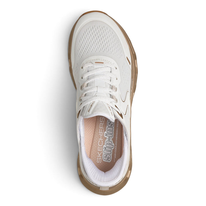 ada-shoes.ro Skechers Glide-Step Altus-Starlight Shine white trainers with metallic gold sole and memory foam insole