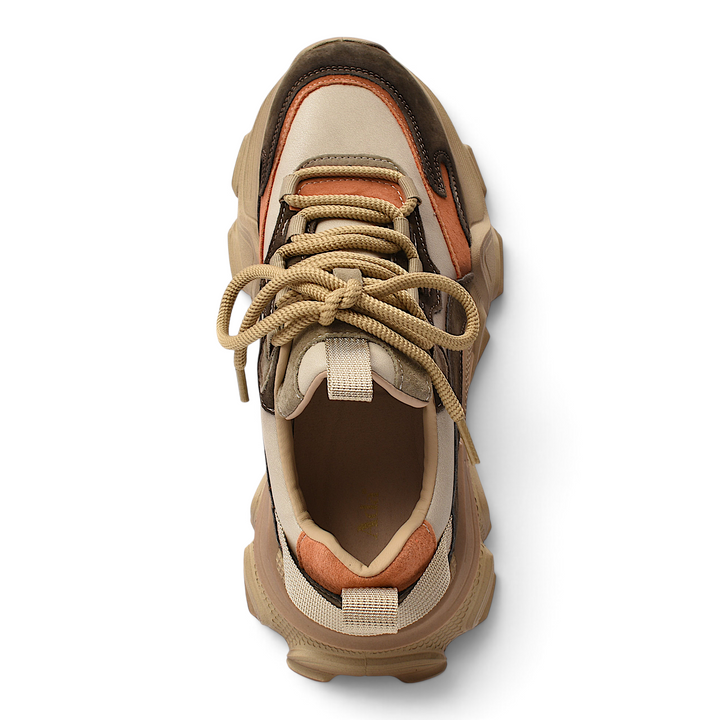 ada-shoes.ro suede sneakers in orange, beige, and brown with lace-up closure and chunky sole, top view