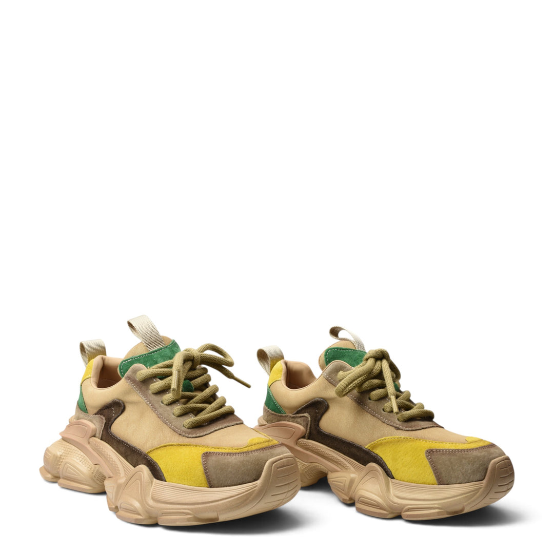 ada-shoes.ro yellow and beige suede sneakers with chunky soles and lace-up closure for women