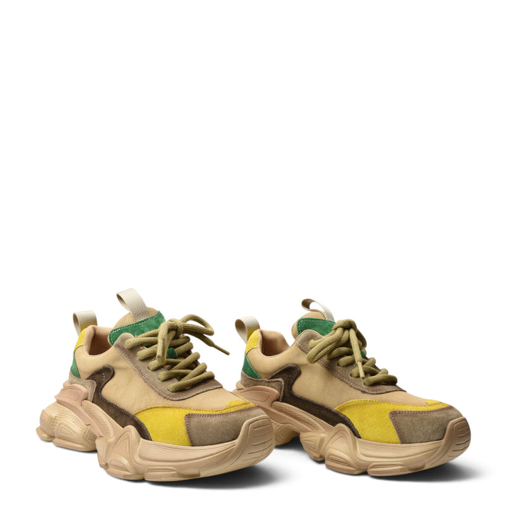 ada-shoes.ro yellow and beige suede sneakers with chunky soles and lace-up closure for women