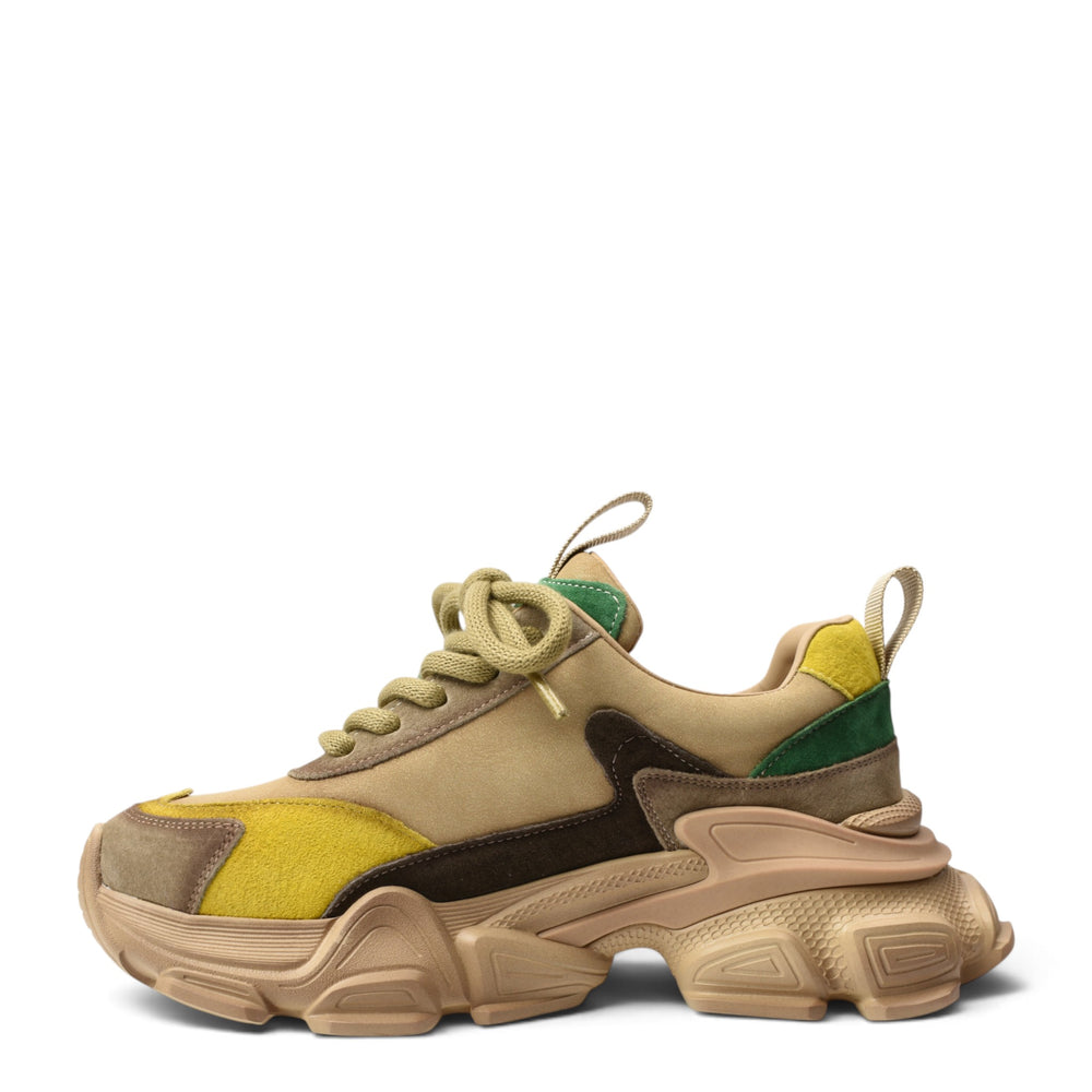 ada-shoes.ro yellow and beige suede sneakers with chunky platform sole and lace-up closure