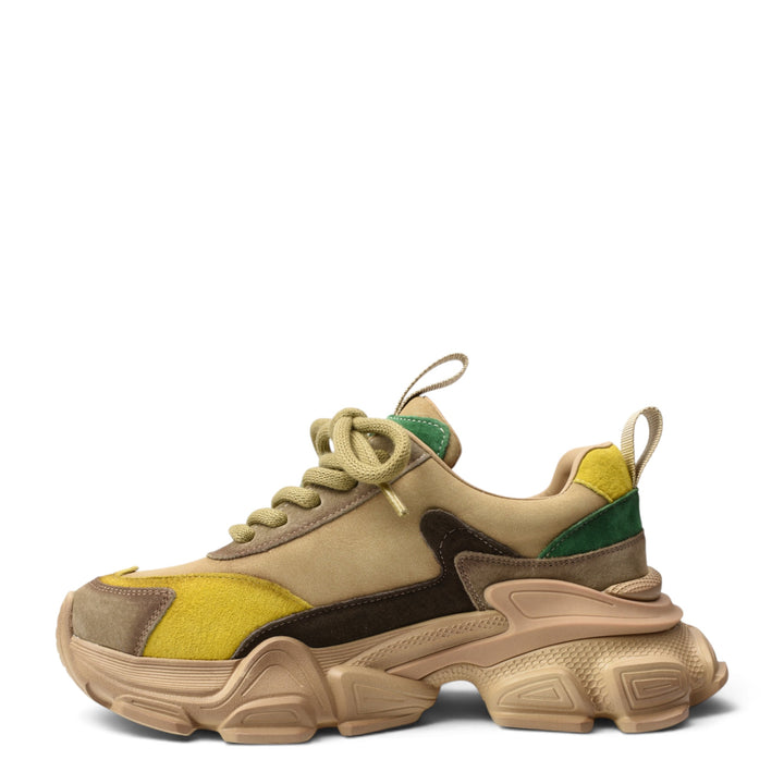 ada-shoes.ro yellow and beige suede sneakers with chunky platform sole and lace-up closure
