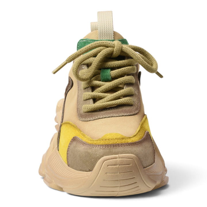 ada-shoes.ro yellow and beige suede sneakers with green accents and thick platform sole