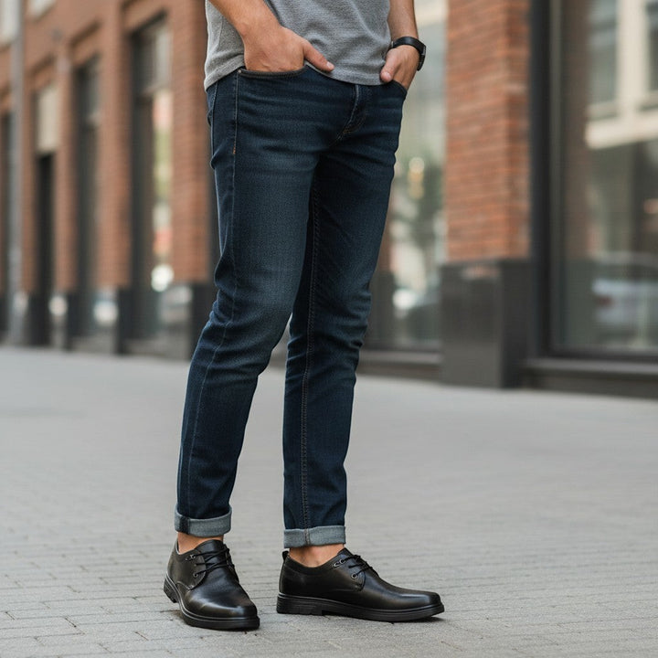 ada-shoes.ro black leather casual shoes for men with elastic inserts and durable sole
