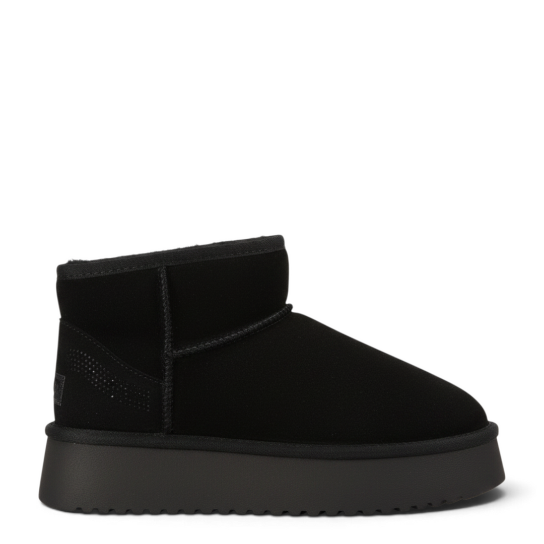 ada-shoes.ro Pass Collection black suede ankle boots with a thick platform sole and slip-on sock-style design