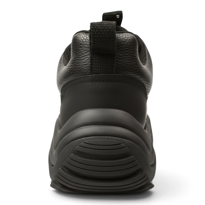 ada-shoes.ro Gryxx sneakers in black leather with a thick, durable sole, viewed from the back.