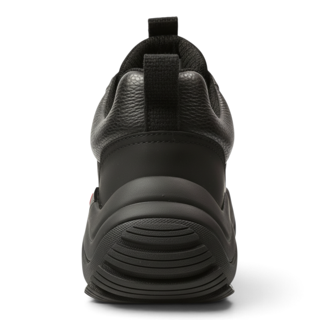 Back view of black Gryxx Sneakers JS90003A by ada-shoes.ro featuring a textured leather upper and thick rubber sole.