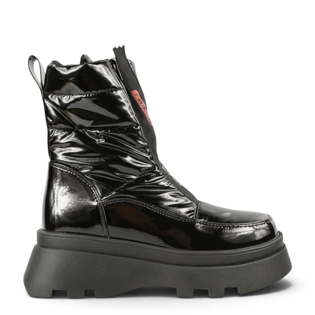 ada-shoes.ro Feeling 9917 black faux leather casual boots with a thick platform sole and front zipper closure