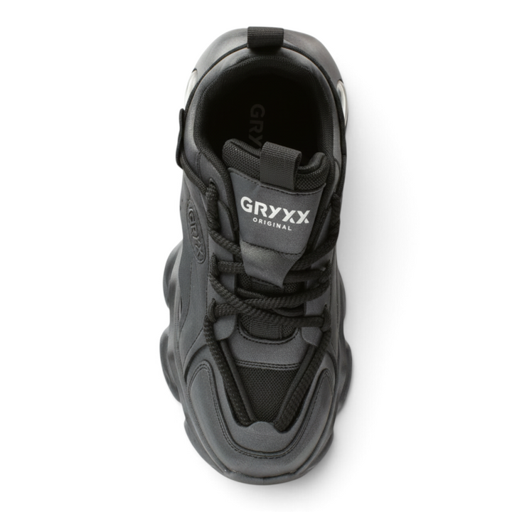 ada-shoes.ro Gryxx F7801-G black chunky sneakers with a textured sole and lace-up design viewed from above