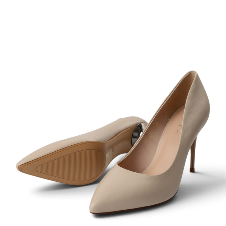ada-shoes.ro Epica cream leather stiletto pumps with pointed toe and 7cm heel for elegant office or formal wear