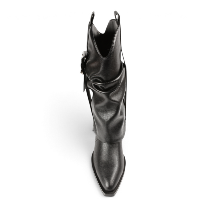 ada-shoes.ro Epica black leather stretch fit elegant boots with a 4cm heel and sock-like design