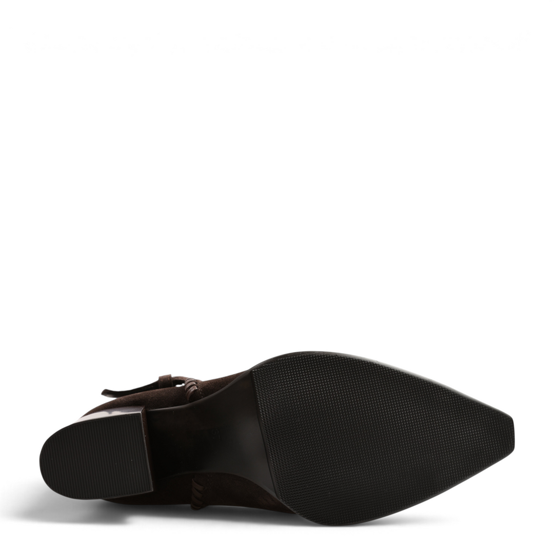 ada-shoes.ro Anna Viotti brown suede western boots showing the textured black sole and block heel from below