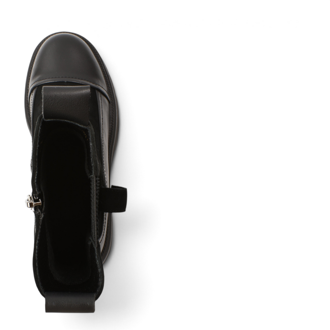 ada-shoes.ro Anna Viotti black leather ankle boots with side zipper and lace-up closure, top-down view