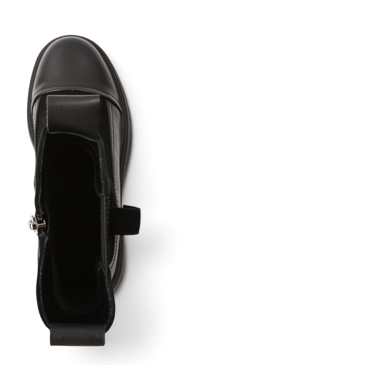 ada-shoes.ro Anna Viotti black leather ankle boots with side zipper and lace-up closure, top-down view
