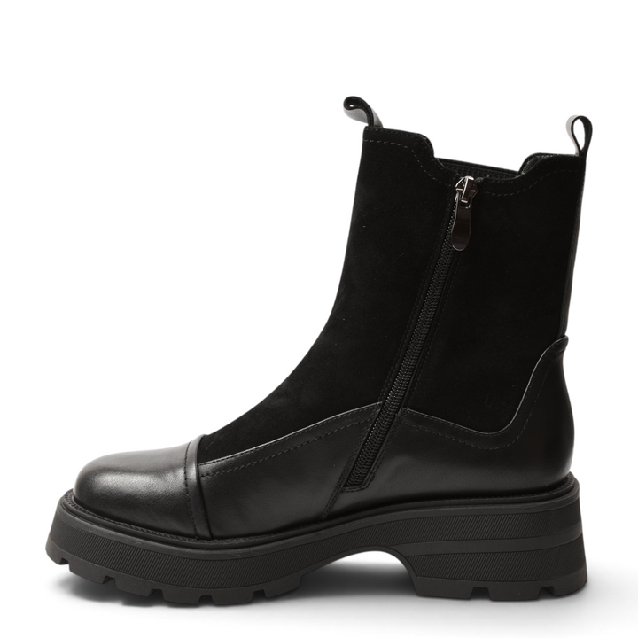 ada-shoes.ro Anna Viotti black nubuck leather ankle boots with side zipper and chunky lug sole