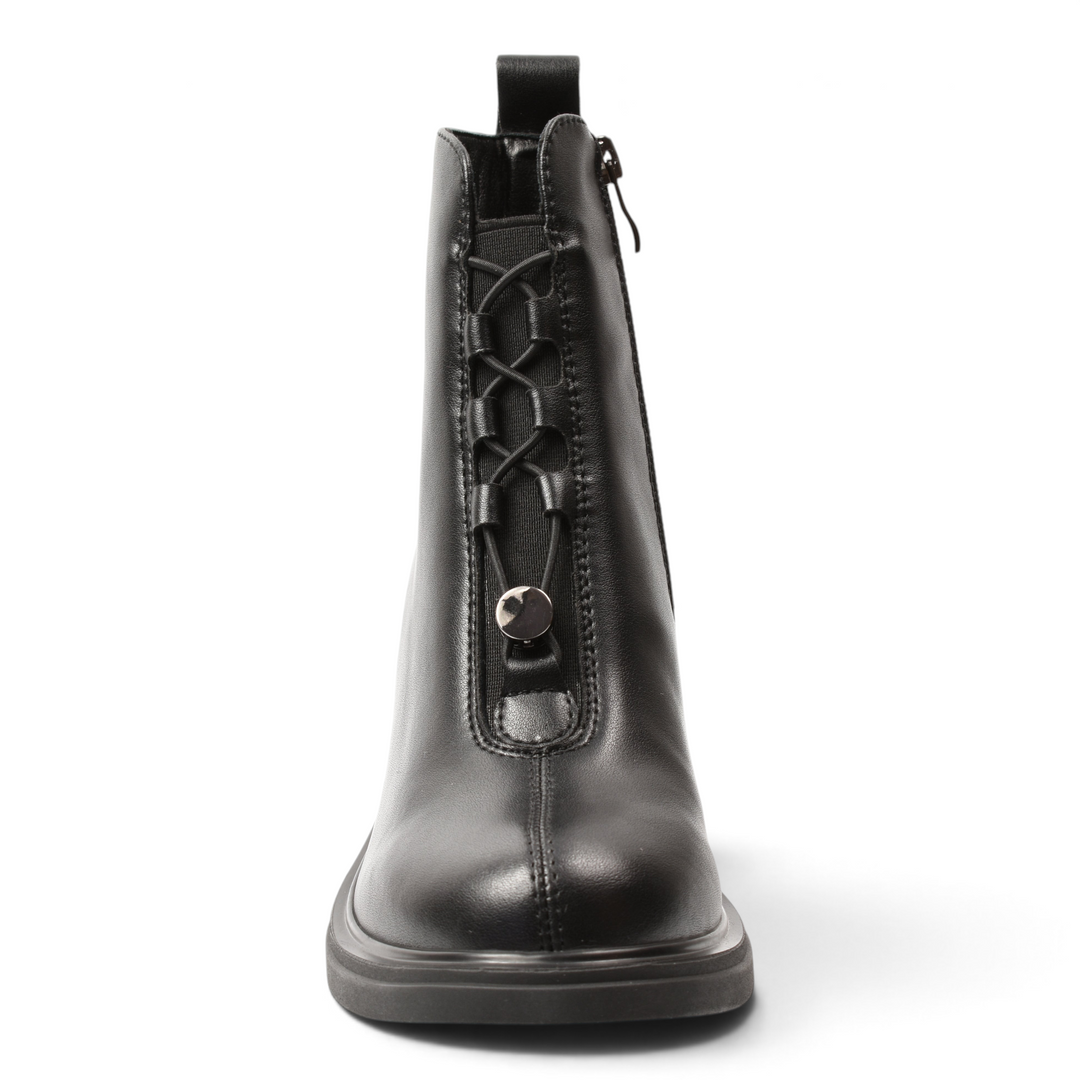 ada-shoes.ro Anna Viotti black leather ankle boots with front elastic lacing and side zipper for women