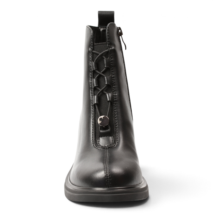 ada-shoes.ro Anna Viotti black leather ankle boots with front elastic lacing and side zipper for women