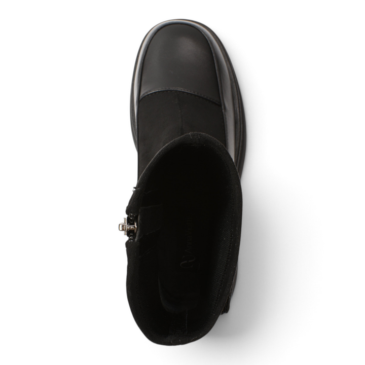 ada-shoes.ro Anna Viotti black platform ankle boots in suede and leather with side zipper, top view