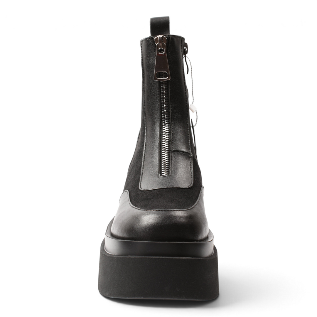 ada-shoes.ro Anna Viotti black leather and suede platform boots with front zipper closure and rounded toe