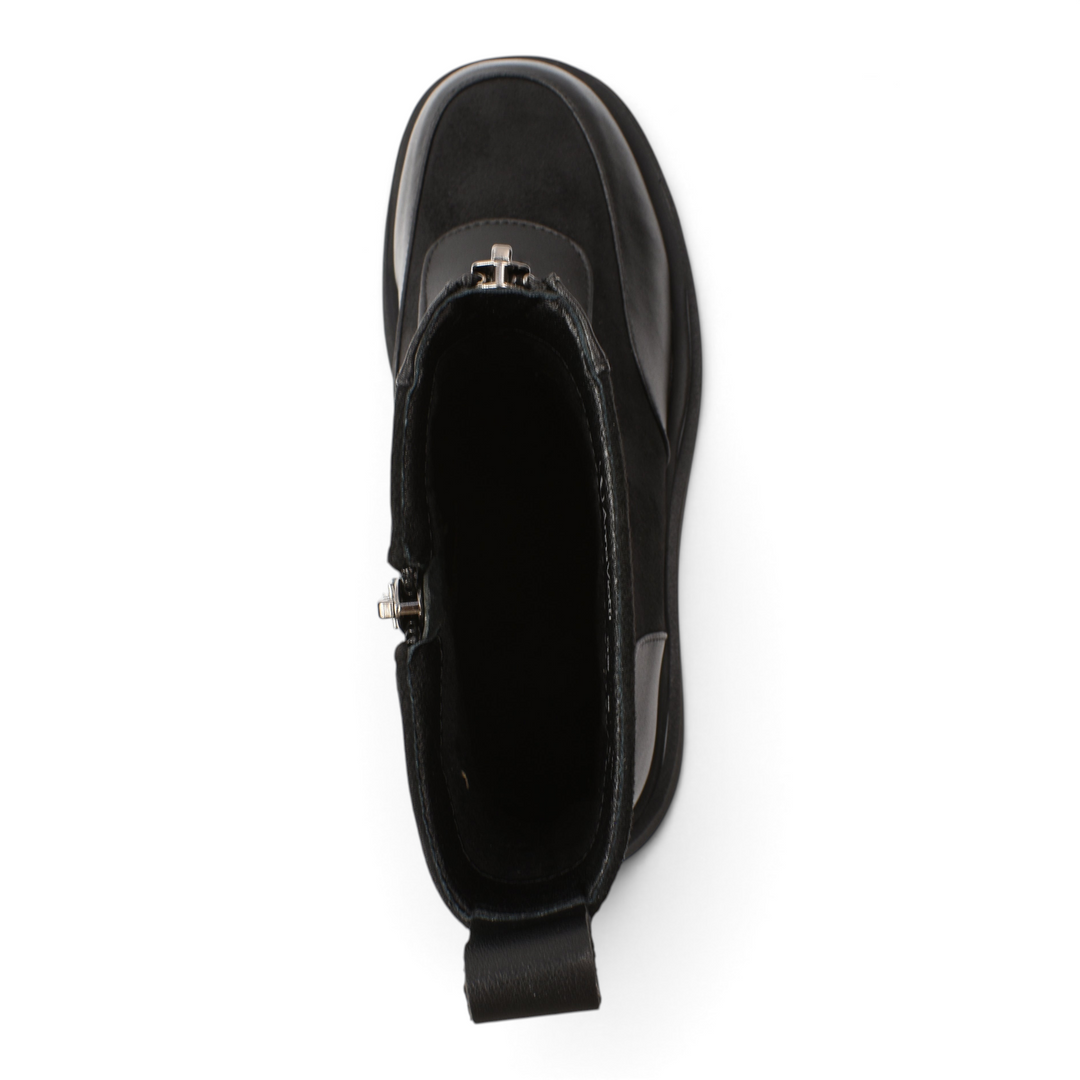 ada-shoes.ro Anna Viotti black leather and suede platform ankle boots with front zipper, top-down view