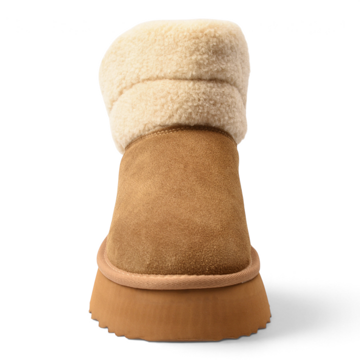 ada-shoes.ro Anna Viotti brown water-resistant suede ankle boots with a cozy fluffy collar and thick platform sole