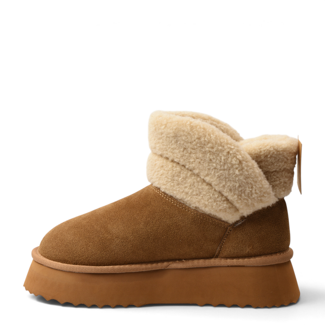 ada-shoes.ro brown water-resistant suede ankle boots with a cozy fluffy collar and thick platform sole