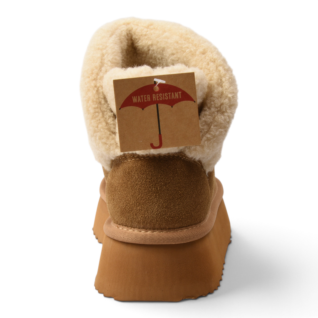 ada-shoes.ro Anna Viotti brown water resistant suede ankle boots with a fluffy warm collar and thick platform sole