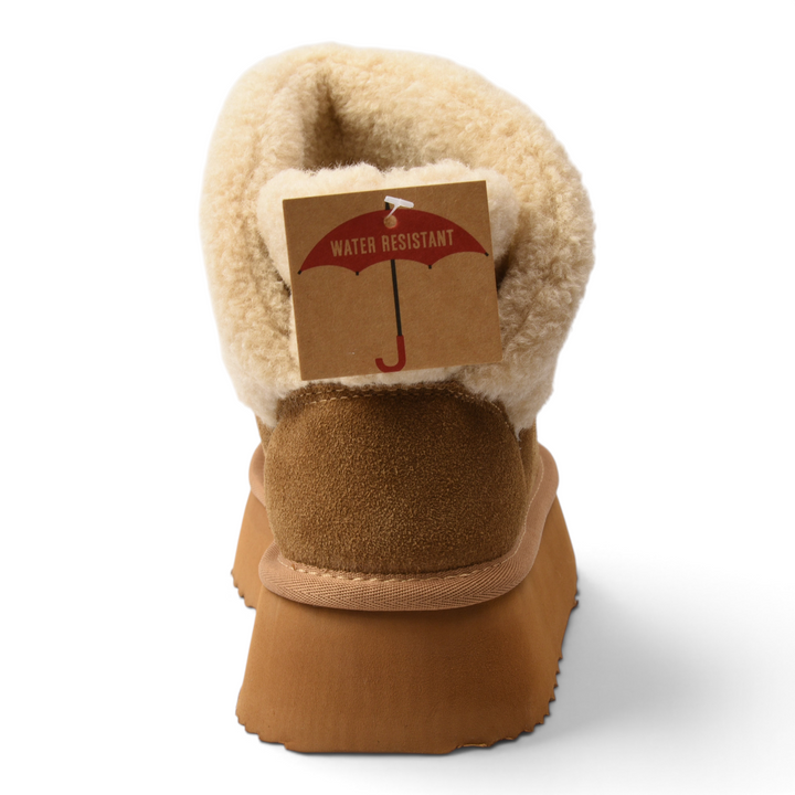 ada-shoes.ro Anna Viotti brown water resistant suede ankle boots with a fluffy warm collar and thick platform sole