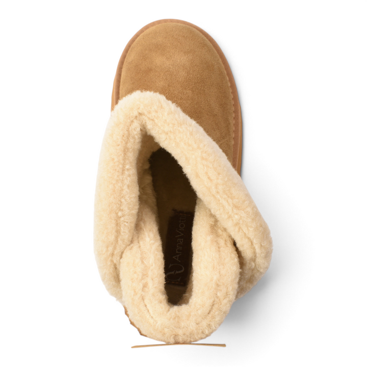 ada-shoes.ro Anna Viotti brown water-resistant suede ankle boots with a cozy fluffy lining and slip-on design