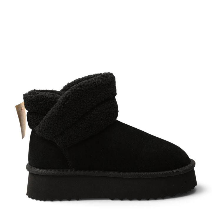 ada-shoes.ro Anna Viotti black water-resistant suede ankle boots with a cozy fluffy collar and thick platform sole