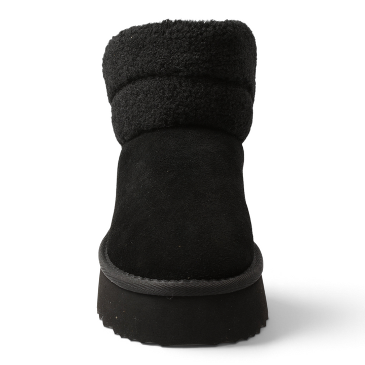 ada-shoes.ro Anna Viotti black water-resistant suede ankle boots with a cozy fluffy collar and thick platform sole