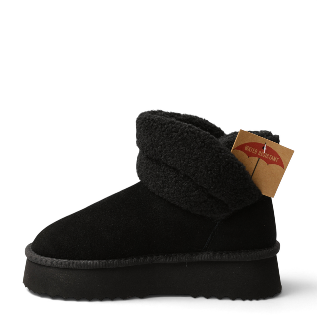 ada-shoes.ro Anna Viotti black water-resistant suede ankle boots with a cozy faux-fur collar and thick platform sole