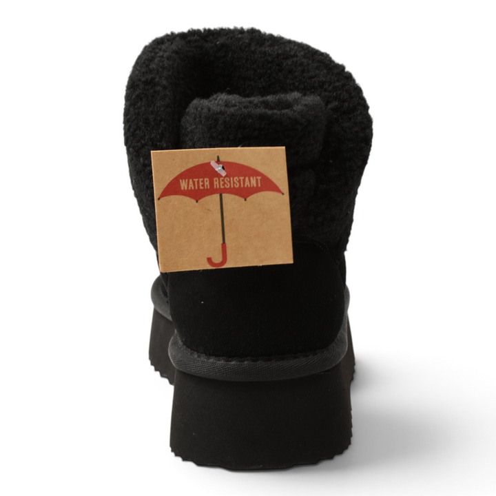 ada-shoes.ro Anna Viotti black water-resistant suede winter boots with a fluffy collar and thick platform sole