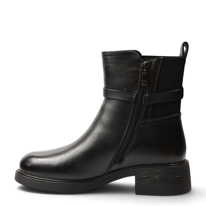 ada-shoes.ro Anna Viotti black leather ankle boots with side zipper and comfortable flat sole for women