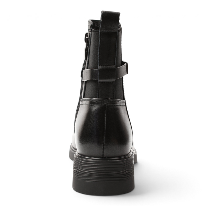 Back view of Anna Viotti black leather ankle boots with side zipper and strap detail from ada-shoes.ro