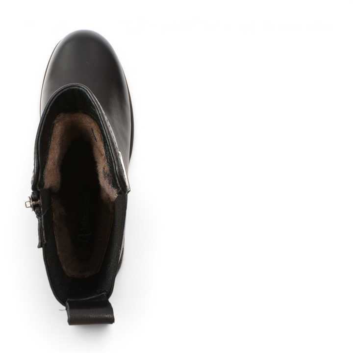 Top view of Anna Viotti black leather ankle boots with warm interior lining and side zipper from ada-shoes.ro